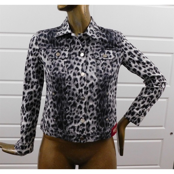 Moschino Jeans Black White Leopard Print Cotton Blend Jacket Italy